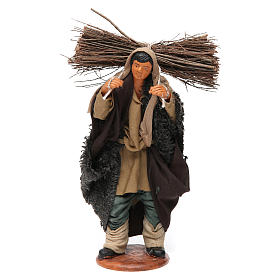 Neapolitan Nativity figurine, man with wood bundle, 14 cm