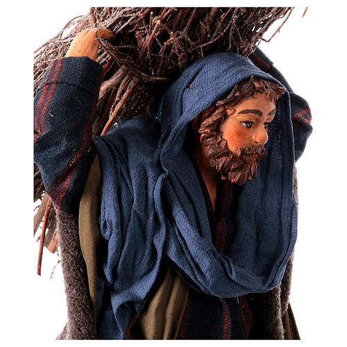 Neapolitan Nativity figurine, lumberjack with wood bundle, 24cm 8