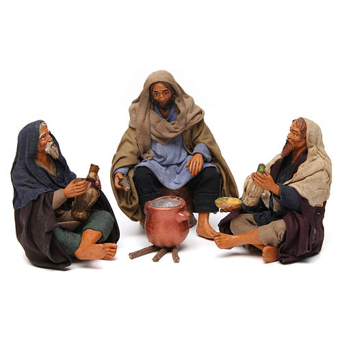 Escena vivaqueo 14cm pesebre Nápoles 3 personajes 1