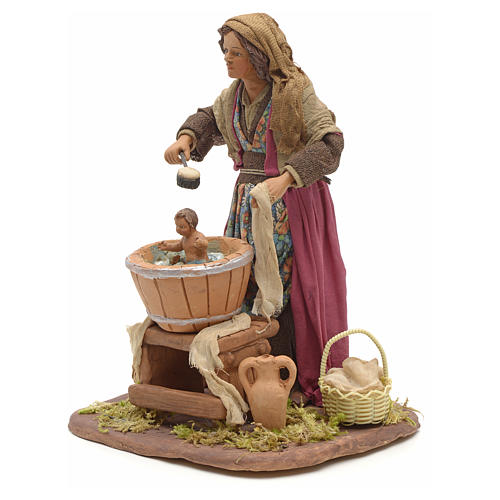 Neapolitan Nativity figurine, woman washing baby, 24 cm 2