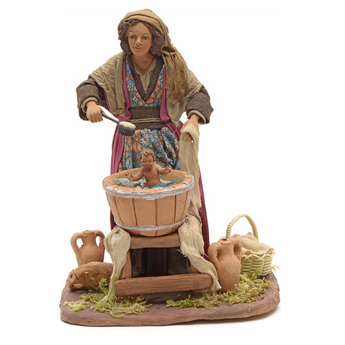 Neapolitan Nativity figurine, woman washing baby, 24 cm 1