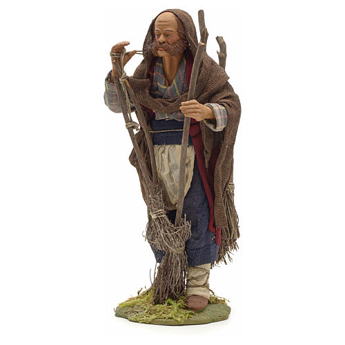 Neapolitan Nativity figurine, man with brooms, 24 cm 2
