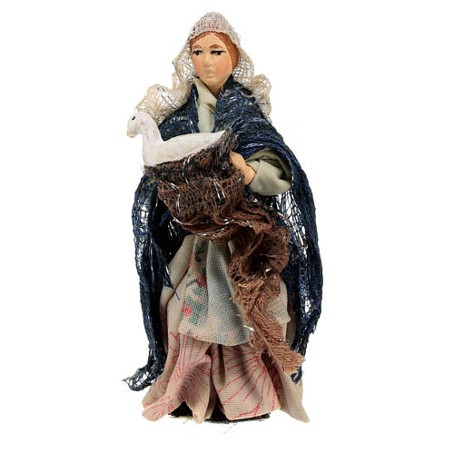 Neapolitan Nativity figurine, woman with goose, 8 cm 1