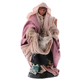 Neapolitan Nativity figurine, woman with wool, 8 cm