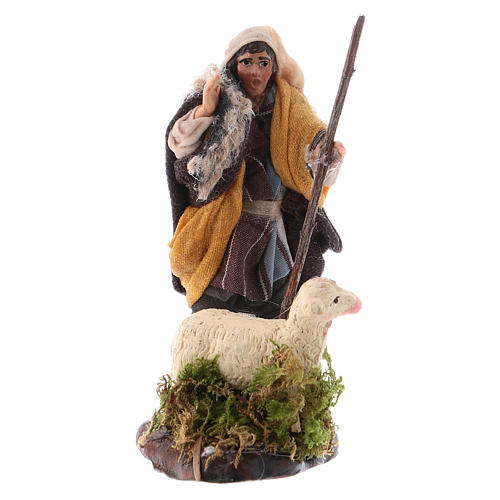 Neapolitan nativity figurine, shepherd with sheep, 8cm 1