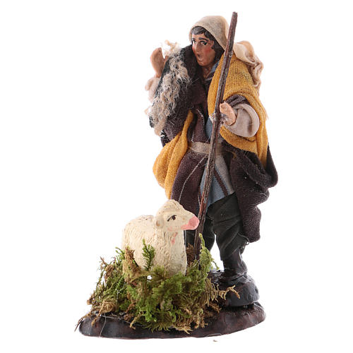 Neapolitan nativity figurine, shepherd with sheep, 8cm 2