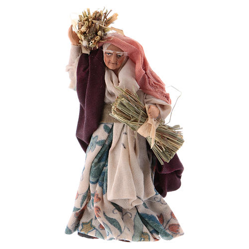 Neapolitan Nativity figurine, old woman with hay, 8 cm 1