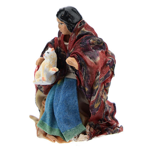 Neapolitan Nativity figurine, woman with cat, 8 cm 2