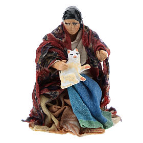Neapolitan Nativity figurine, woman with cat, 8 cm
