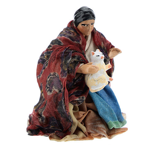 Neapolitan Nativity figurine, woman with cat, 8 cm 3