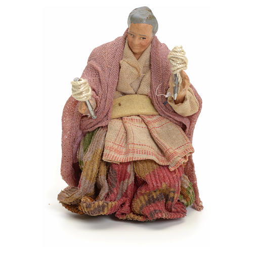 Mulher idosa com fusos 8 cm presépio de Nápoles terracota 1