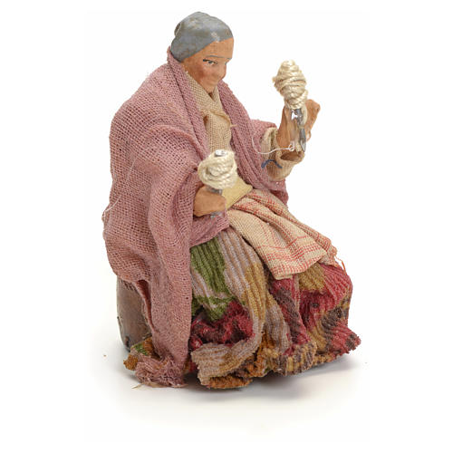 Mulher idosa com fusos 8 cm presépio de Nápoles terracota 2
