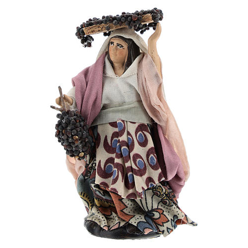 Neapolitan Nativity figurine, woman with bunches of grapes, 8 cm 1