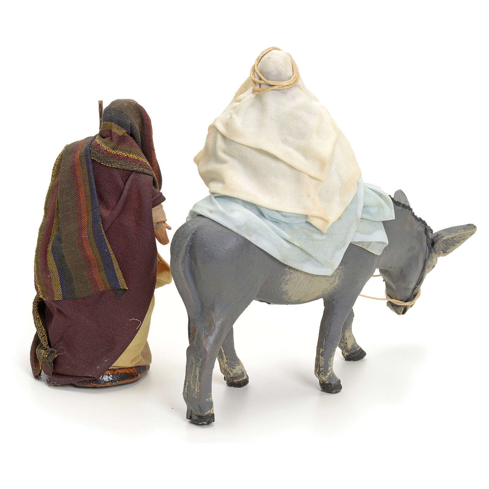 Neapolitan Nativity figurines, Joseph and pregnant Mary on donkey 8cm