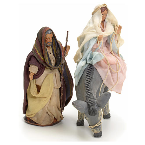 Neapolitan Nativity figurines, Joseph and pregnant Mary on donkey 8cm 3
