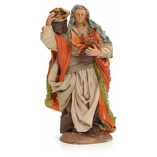 Neapolitan Nativity figurine, woman with cloth baskets, 18 cm 1