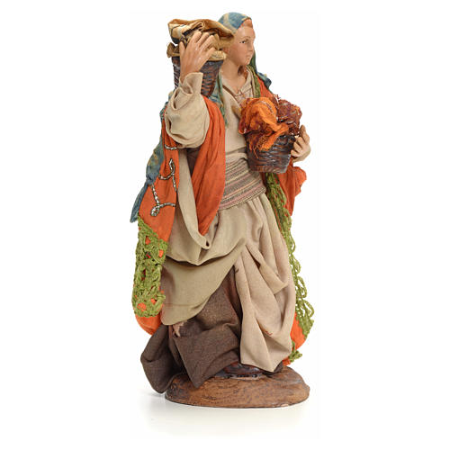 Neapolitan Nativity figurine, woman with cloth baskets, 18 cm 2