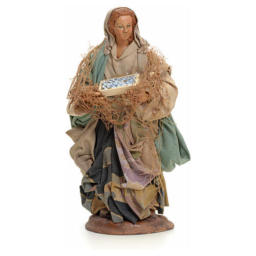 Neapolitan Nativity figurine, woman with fish, 18 cm 1