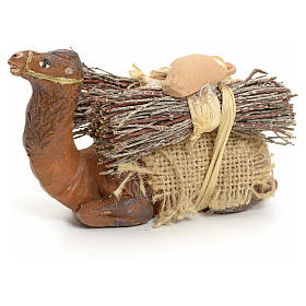 Neapolitan Nativity figurine, kneeling camel with wood bundle, 8