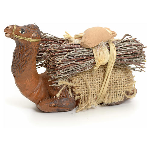 Neapolitan Nativity figurine, kneeling camel with wood bundle, 8 1