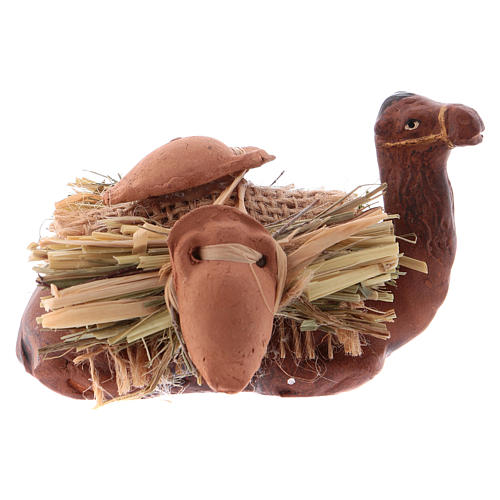 Neapolitan Nativity figurine, kneeling camel with wood bundle, 8 4