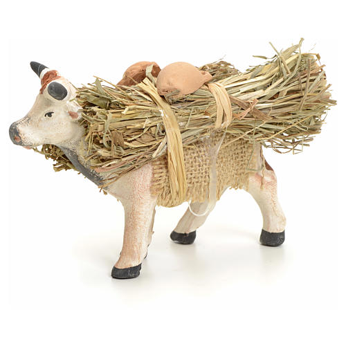 Neapolitan Nativity figurine, cow with straw bundle, 8 cm 1