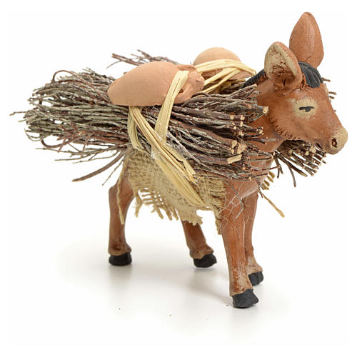Brown donkey standing with wood, Neapolitan nativity 8cm 2