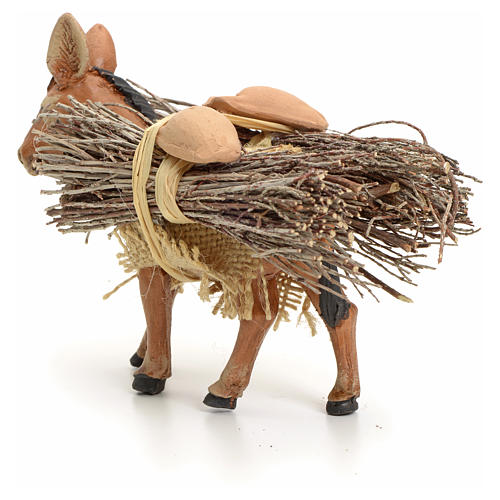 Brown donkey standing with wood, Neapolitan nativity 8cm 3