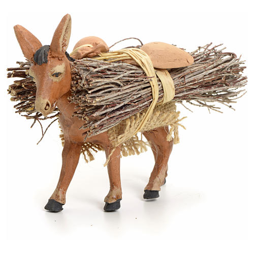 Brown donkey standing with wood, Neapolitan nativity 8cm 1