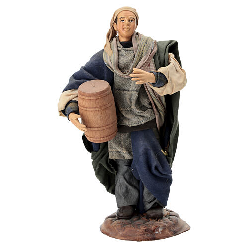 Neapolitan Nativity figurine, man carrying cask, 18 cm 6
