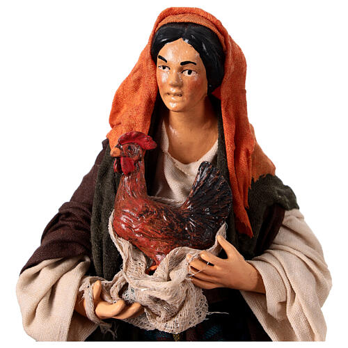 Neapolitan Nativity figurine, woman with hen, 18 cm 2