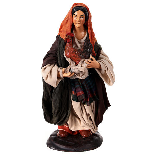 Neapolitan Nativity figurine, woman with hen, 18 cm 1