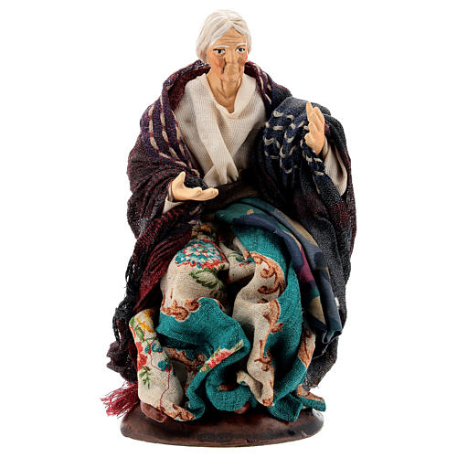 Neapolitan Nativity figurine, old lady sitting, 18 cm 1
