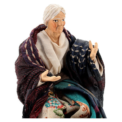 Neapolitan Nativity figurine, old lady sitting, 18 cm 2