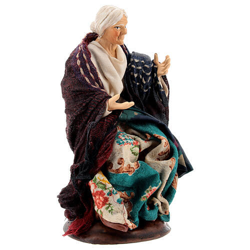 Neapolitan Nativity figurine, old lady sitting, 18 cm 3