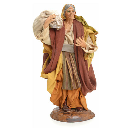 Neapolitan Nativity figurine, woman with sack, 18 cm 1