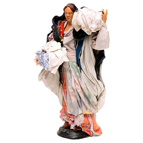 Neapolitan Nativity figurine, woman with basket of cloth 3