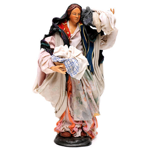Mulher com cesta de roupa para presépio napolitano figuras 30 cm altura média 4