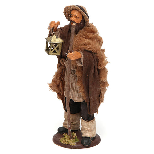 Neapolitan Nativity figurine, man with lantern and stick 14cm 2