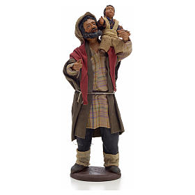 Uomo con bimbo in spalla 14 cm Presepe Napoli