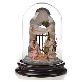 Sainte Famille terre cuite style arable 11x16cm cloche verre