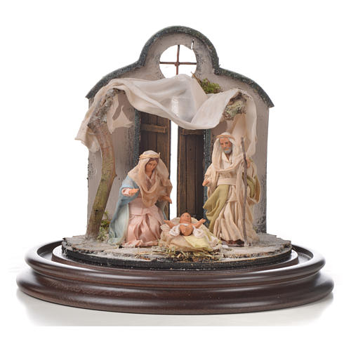 Natività Napoli terracotta stile arabo 20x20 cm campana vetro 2