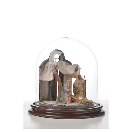 Natività Napoli terracotta stile arabo 20x20 cm campana vetro 7