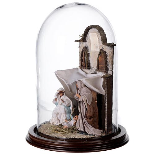 Neapolitan Nativity, Arabian style in glass dome 20x30cm 3