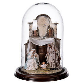 Natività Napoli terracotta stile arabo 20x30 cm campana di vetro