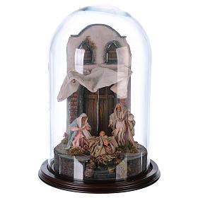 Natività Napoli terracotta stile arabo 25x40 cm campana di vetro