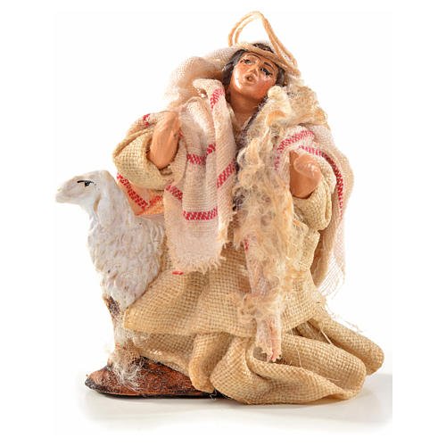 Homem de joelhos com ovelha 6 cm presépio napolitano estilo árabe 1