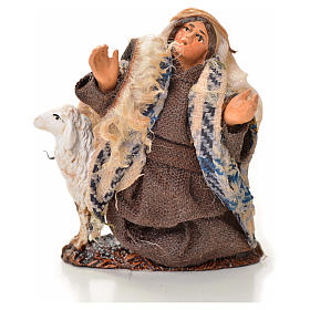 Neapolitan Nativity figurine, man kneeling with sheep, 6 cm