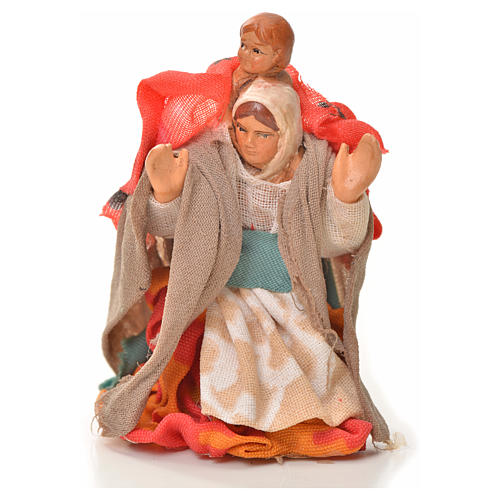Frau mit Kind auf den Schultern 6cm neapolitanische Krippe 1