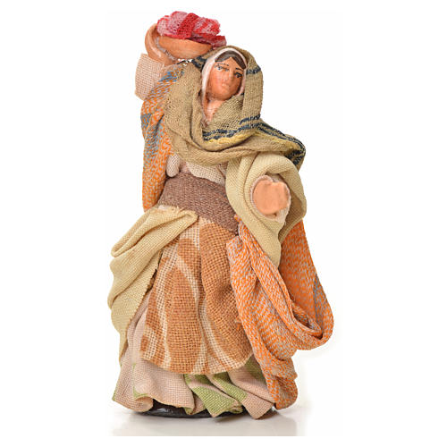 Neapolitan Nativity figurine, woman with cloth basket on head, 6 1